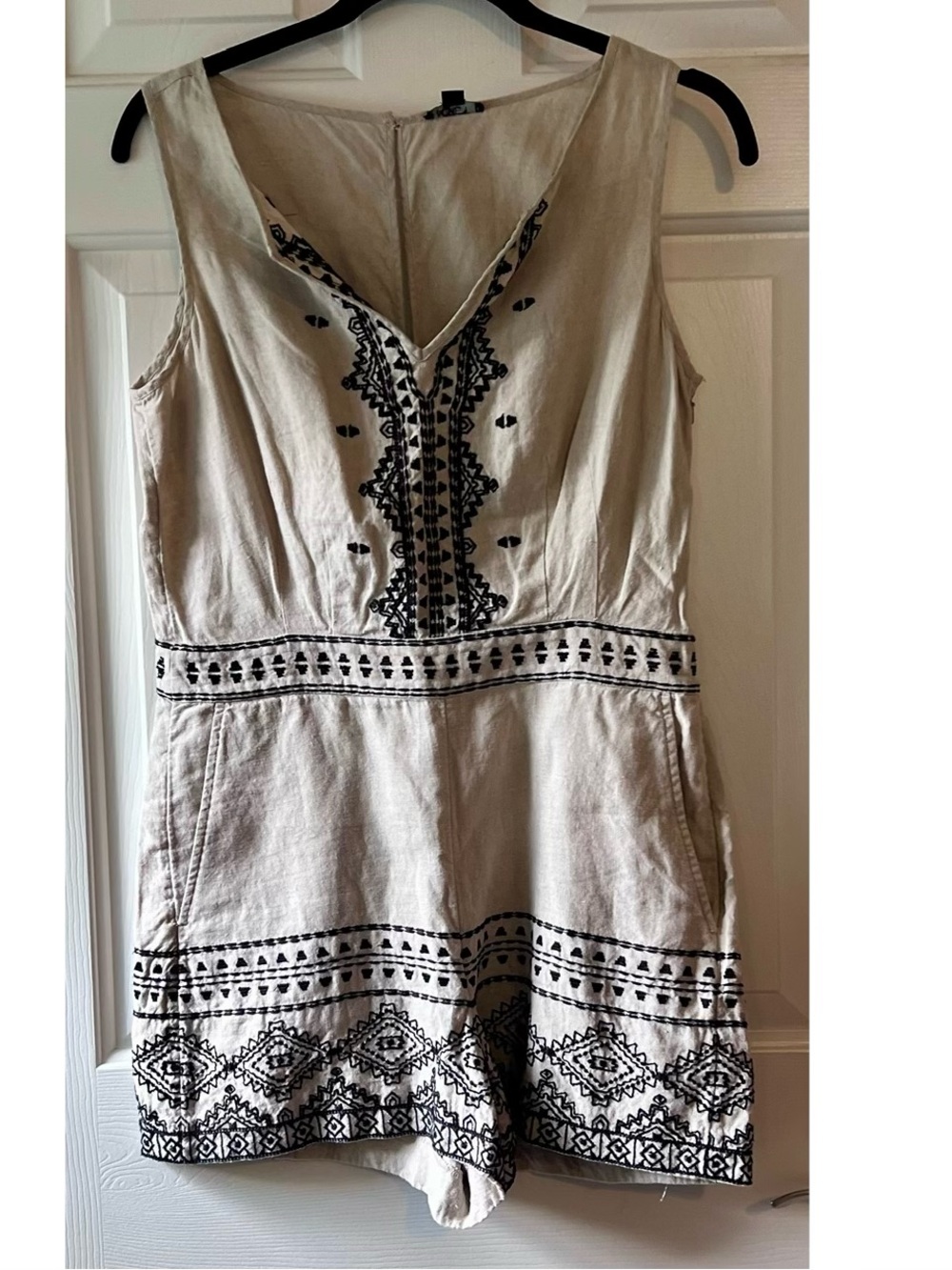 LOFT Petites 100% Linen Embroidered Romper Pockets 6P